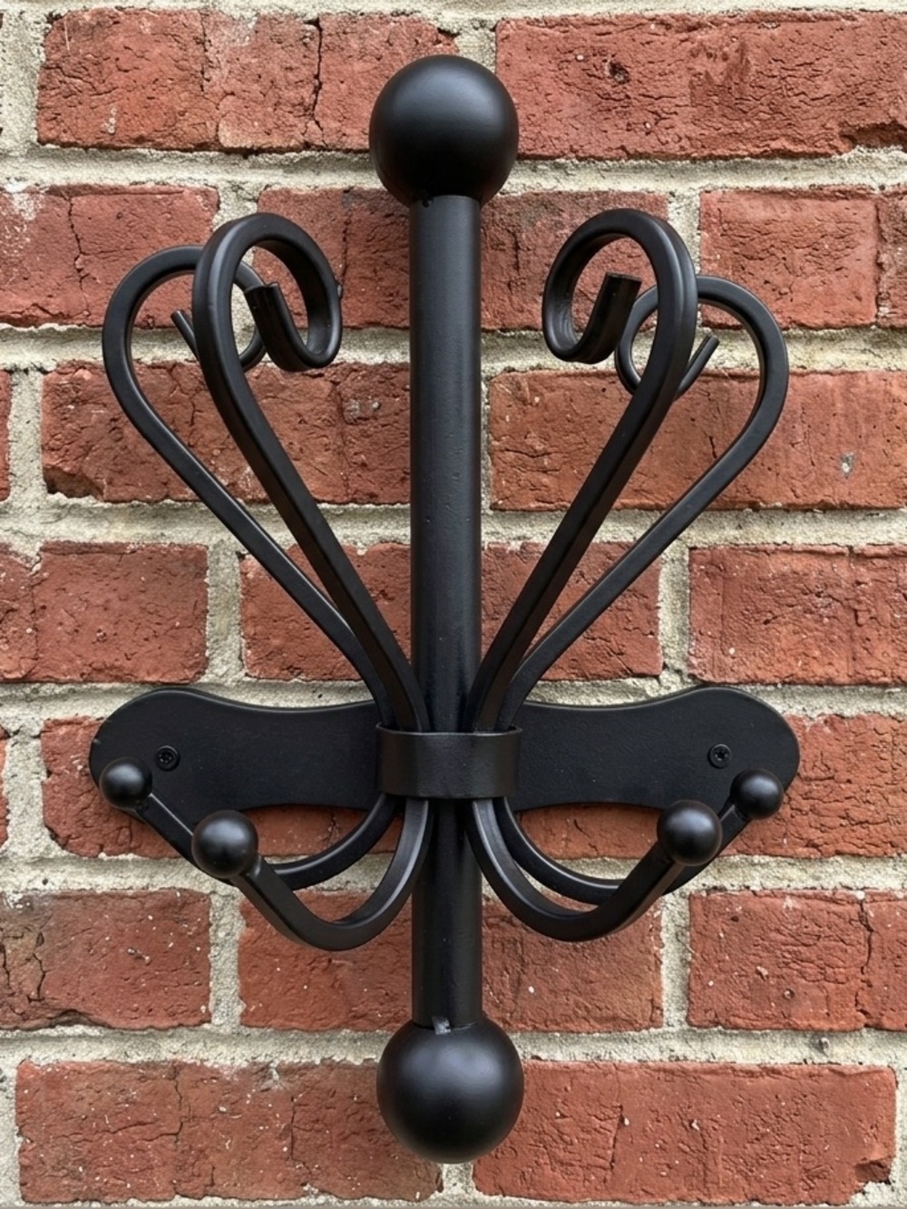 Matte Black Metal Wall Hanger w/Decorative Scrolls for Umbrella/Purses/Jackets